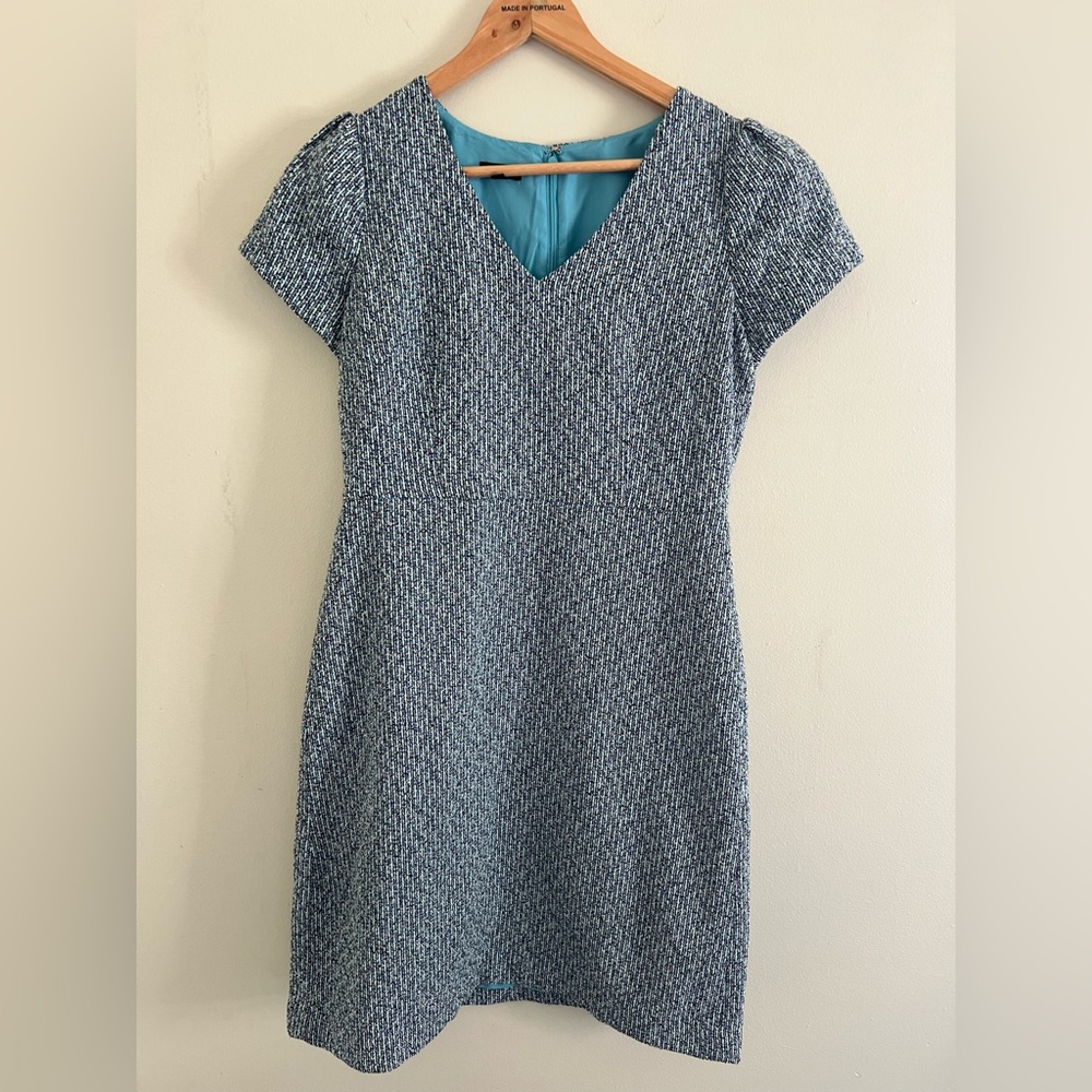 Talbots Blue Tweed Sheath Dress Size 6 Classic Career Preppy Lined Short Sleeve